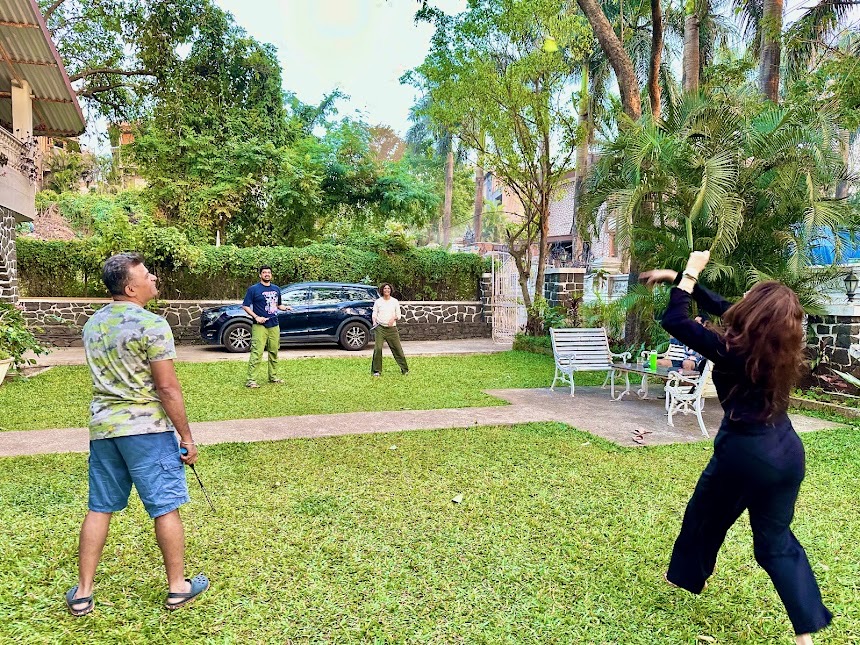 Badminton and lawn area at Eternelle Bungalow Lonavala